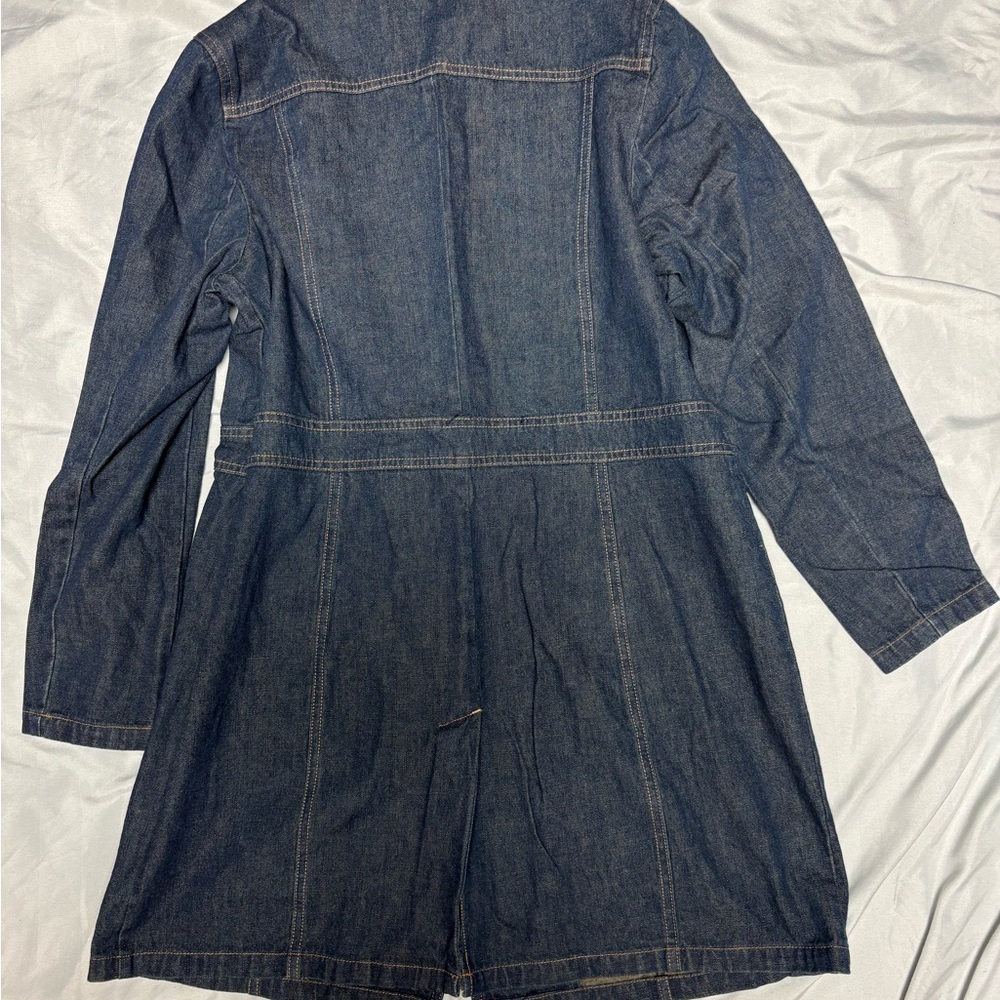 Denim Button-Front Long Jacket - Picture 2 of 4